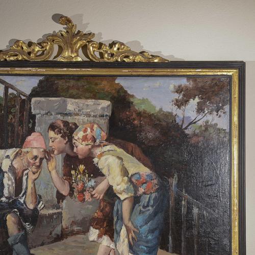 This refined oil painting on canvas captures the essence of neapolitan school genre painting, an artistic movement...