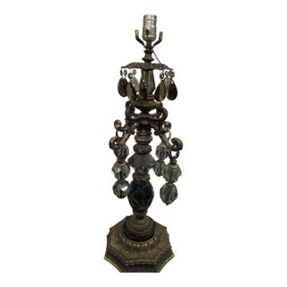 Vintage Hollywood Regency Black Crystal Table Lamp For Sale