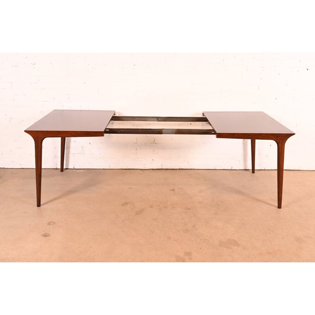 John Van Koert for Drexel Mid-Century Modern Sculpted Walnut Extension Dining Table, Newly Refinished For Sale In South Bend - Image 6 of 14