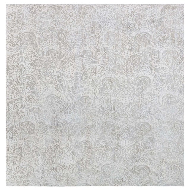 Contemporary Damask Gray With Taupe Silk Rug "Fernlight" by Doris Leslie Blau For Sale