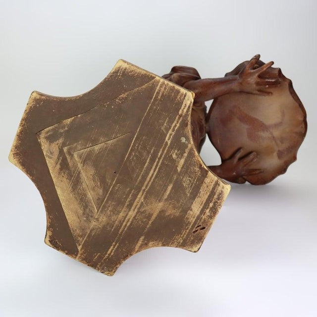 Antique 36" Carved Wood Sculpture of a Moorish Servant Boy With Tray C1920 For Sale - Image 12 of 14