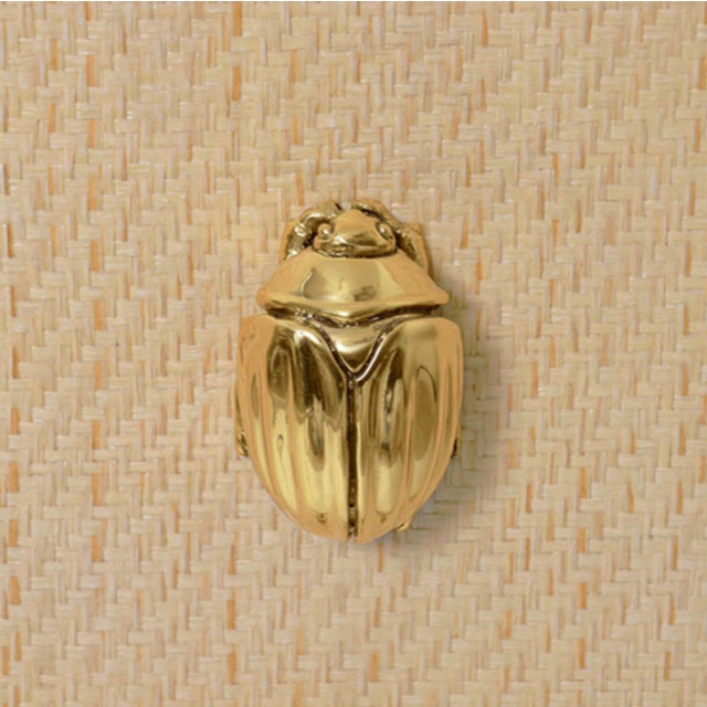 Matthew Izzo Home Fortune Natural Grasscloth Three Drawer Side Table With Brass Beetle Knobs For Sale In New York - Image 6 of 12