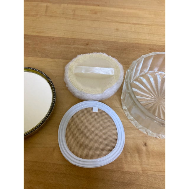 1940s 1940s Silver Plated & Glass Vanity Powder Jar With Puff For Sale - Image 5 of 9