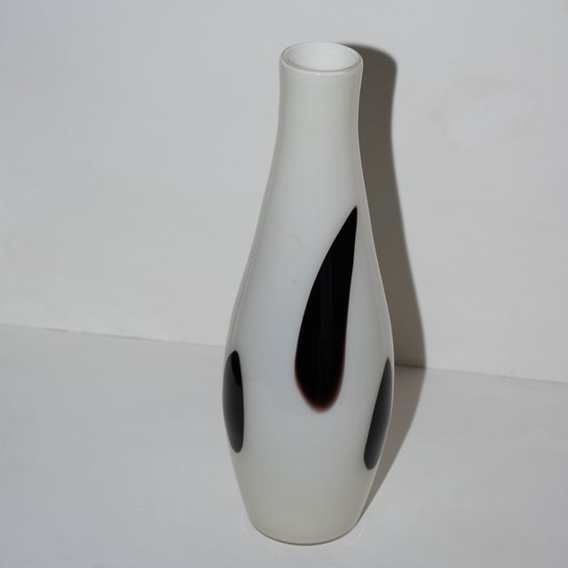 Mid-Century Modern White and Black 2000's Art Glass Vase For Sale - Image 3 of 5