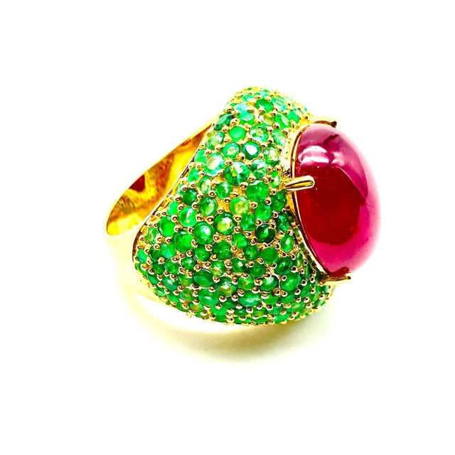 Bochic "Orient" Vintage Ruby & Emerald Cocktail Ring Set In 18K Gold & Silver For Sale - Image 17 of 18