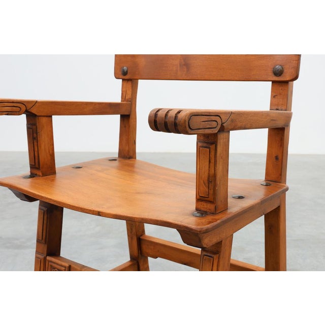 Rustic Iberian Carved Oak Side Chair, Spain, 1900 For Sale - Image 6 of 16