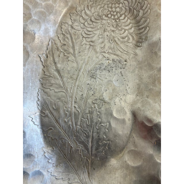 Vintage Continental Silver Co. Hand Wrought Aluminum Tray, Chrysanthemum Motif For Sale In Oklahoma City - Image 6 of 11