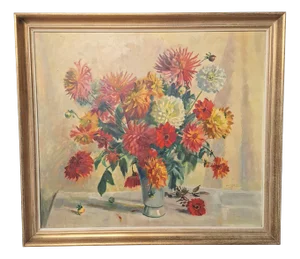 Wilhelm Winkler Karlsruhe, Bouquet of Flowers, 1961, Oil on Canvas, Framed