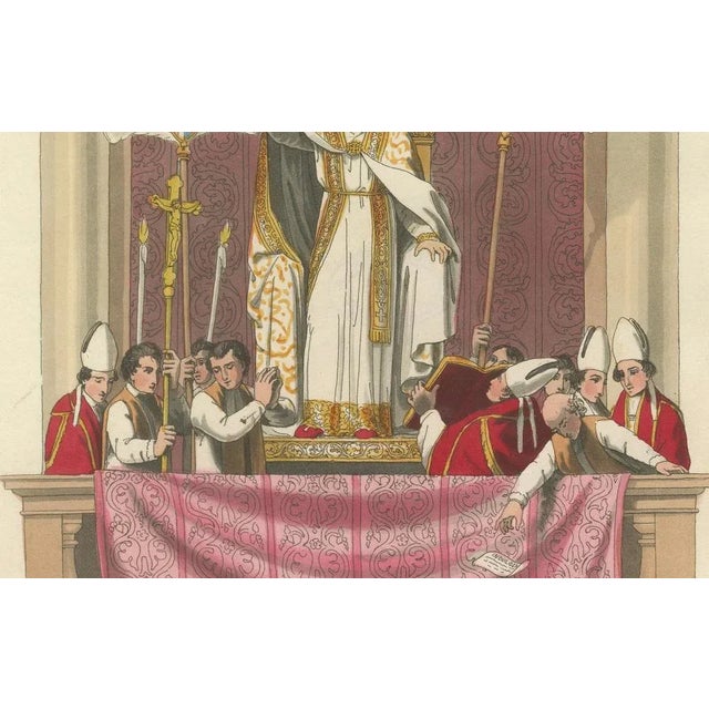 Pope pius vii giving his benediction from st peter’s balcony, 1819 this striking hand-colored engraving captures a...