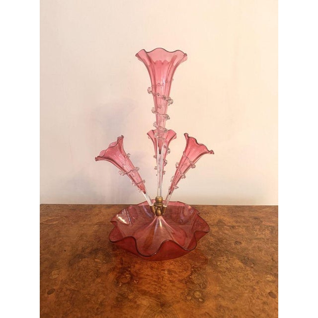 Antique Victorian Cranberry Glass Epergne, 1880, Set of 5 For Sale - Image 4 of 6