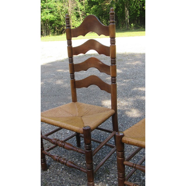 French Country Vintage Rush Ladderback Kitchen Dining Room Chairs For Sale - Image 3 of 9