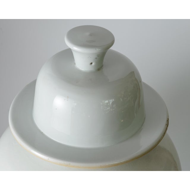 Mid-Century Modern Pair of Large White Glazed Ceramic Temple Jars With Domed Lids For Sale - Image 3 of 8