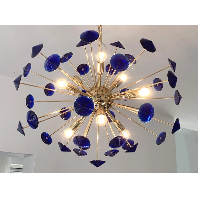 Contemporary Murano Glass Sputnik Blue Italian Handmade Chandelier For Sale - Image 9 of 11