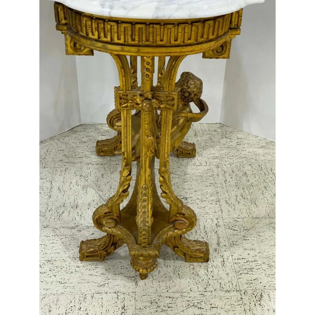 Wood 19th Century French Giltwood Swinging Putto Marble Top Table/ Ferner For Sale - Image 7 of 13