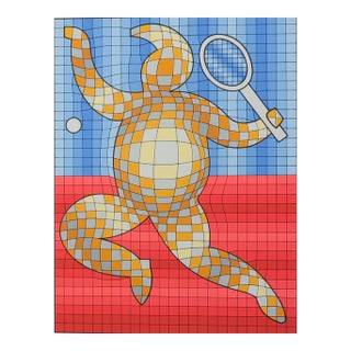 Vintage Victor Vasarely the Tennis Player LTD Serigraph, Hand Signed Art Limited Edition For Sale