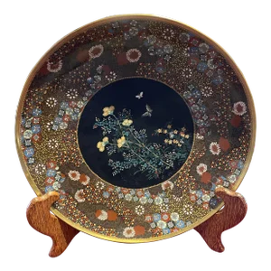 Early 19th Century Japanese Fine Cloisonné Enamel Charger, Lotus Mark