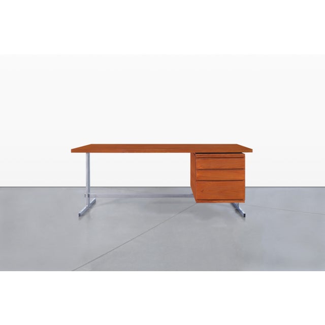 Sienna Mid-Century Modern German Teak and Chrome Executive Desk For Sale - Image 8 of 15