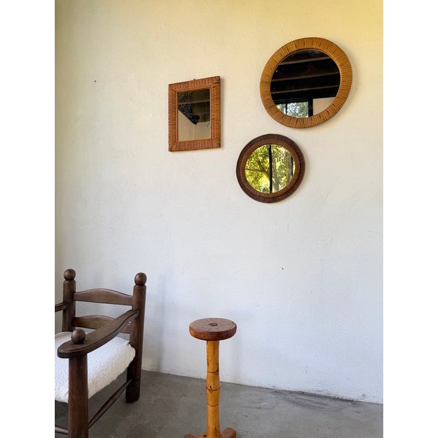 Wood Vintage Woven Wicker Mirrors, 1950s, Set of 3 For Sale - Image 7 of 18
