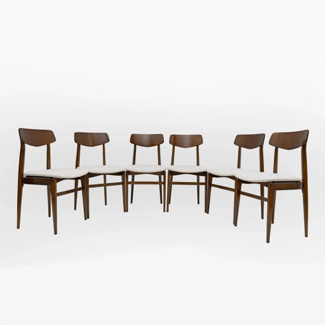 Walnut-Stained Beech and Bouclè Fabric Dining Chairs, Denmark, 1960s, Set of 6 For Sale - Image 11 of 11