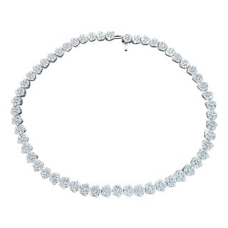 Floret Pave Set 30 Ct Diamond , Vs1, E Color, Cluster Necklace in Platinum, 15" For Sale