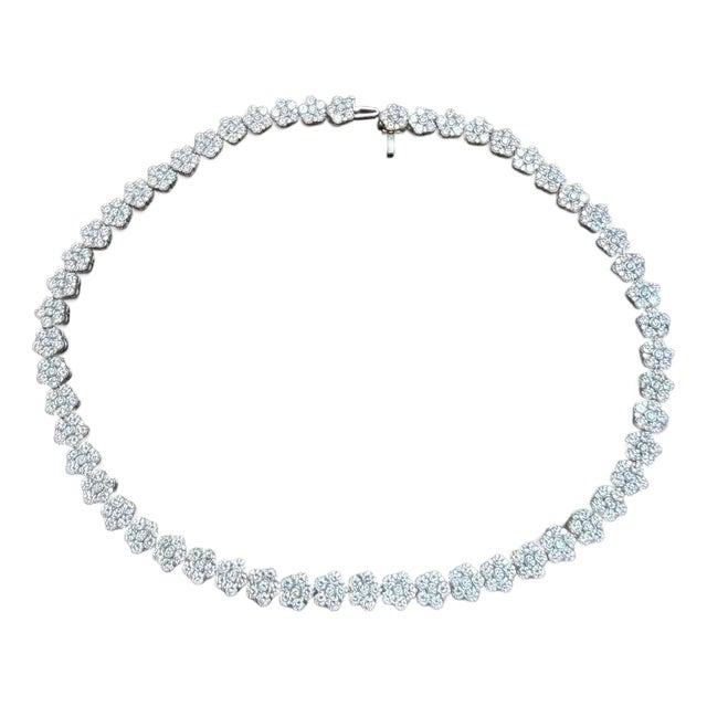 Floret Pave Set 30 Ct Diamond , Vs1, E Color, Cluster Necklace in Platinum, 15" For Sale