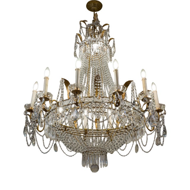 Large Empire Crystal Hot Air Balloon Chandelier, Italy, 1940s For Sale