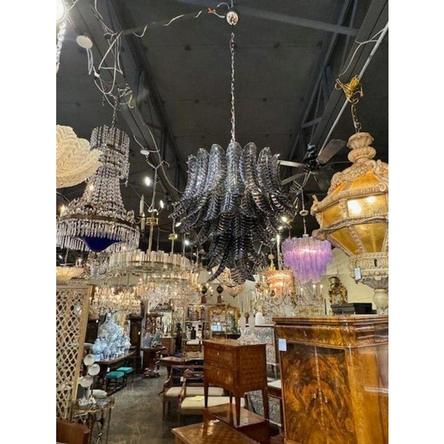 Black Murano Glass Palm Leaf Chandelier For Sale In Dallas - Image 6 of 6