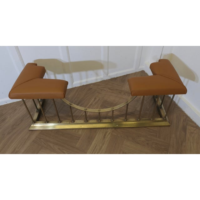 Leather Upholstered Brass Club Fender For Sale - Image 9 of 9