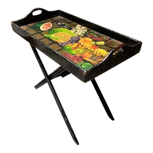 1960s Diseños Caaesa Folding Butler's Tray Table Hand Painted Gold Leaf