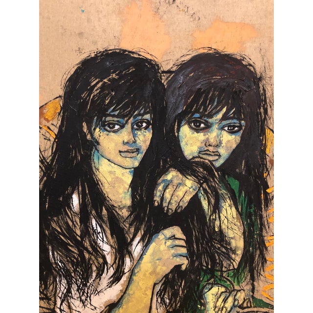 Anna Salvatore (1923-1978), Italy. Midcentury beauty featuring two young sisters stylistically painted with colors of the...