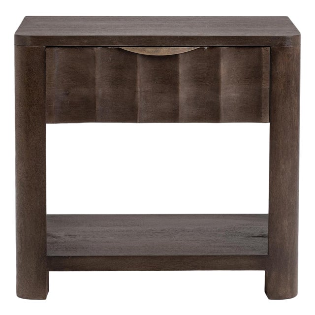 Fluted Coco Brown Wood Nightstand For Sale