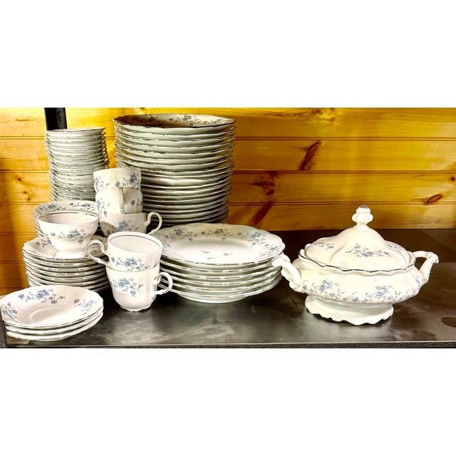 Johann Haviland Blue Garland is a timeless, elegant vintage porcelain dinnerware set from Bavaria, Germany, characterized...