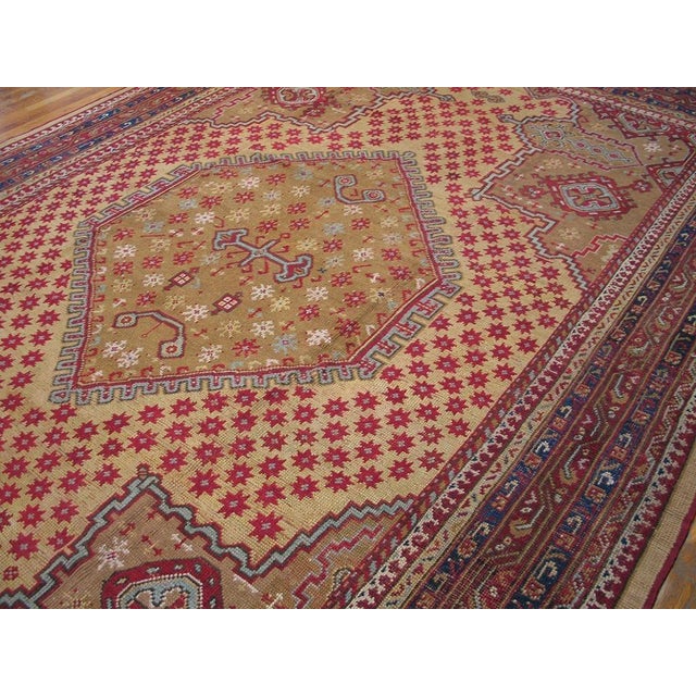 Art Deco Great Camel and Claret Color With Unique Hexagonal Design Antique Smyrna Oushak Rug For Sale - Image 3 of 7