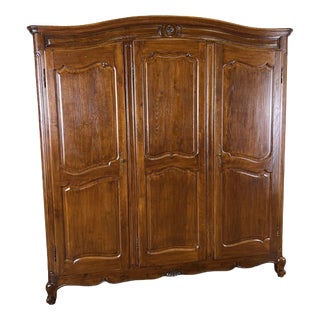 Vintage French Louis XVI Style Wardrobe in Oak For Sale