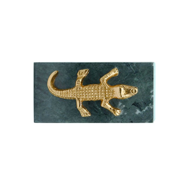 Metal Matthew Izzo Home Allie Green Marble Box With Brass Alligator Handle For Sale - Image 7 of 8
