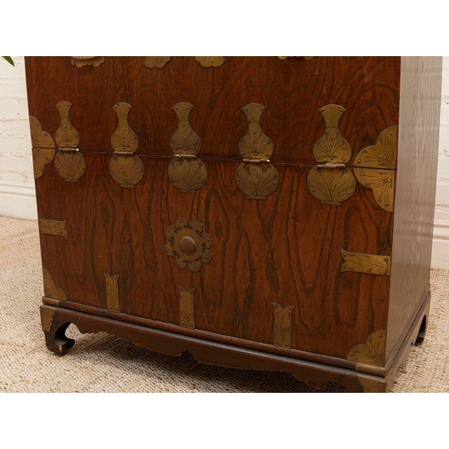 Brass Mid 20th Century Korean Brass-Mounted Hardwood Bandaji Chest For Sale - Image 8 of 12