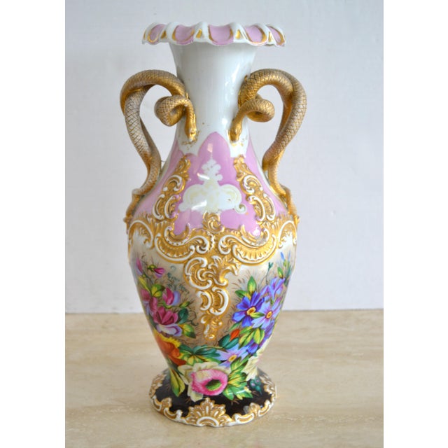 Late 19th Century Snake Handle Porcelain Vase With Hand Painted Flowers and Gold Decoration Jacob Petit Manner For Sale - Image 12 of 12