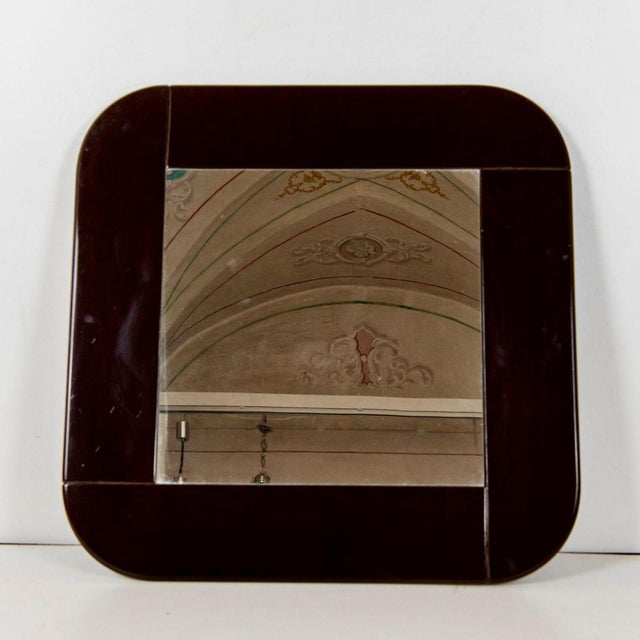 Wood Postmodern Italian Square Mirror with Dark Brown Lacquered Frame, 1980s For Sale - Image 7 of 9