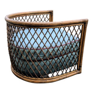 Organic Modernist Barrel Back Rattan Chair For Sale
