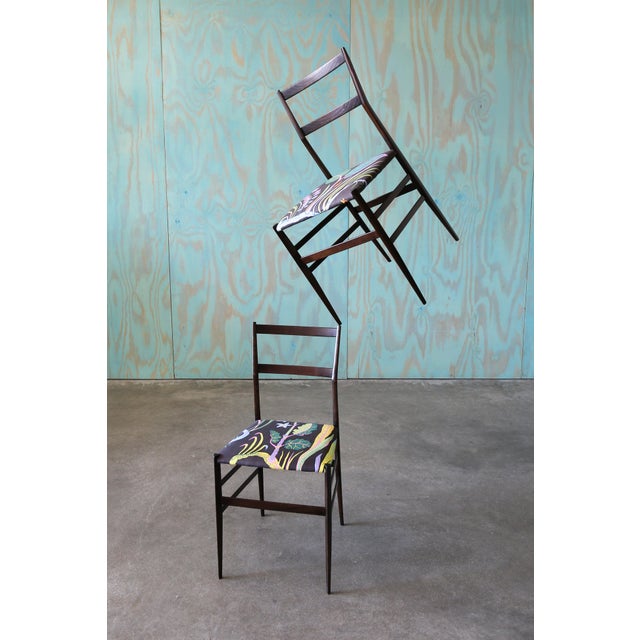 1950s 1950s Gio Ponti Super Leggera Chairs New Josef Frank Hawaii Fabric, Attributed For Sale - Image 5 of 16