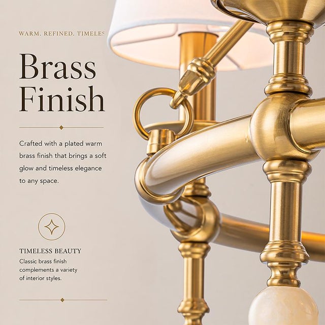 Aloadecor Warm Brass Chandelier With Fabric Shades and Alabaster Finials For Sale - Image 4 of 10