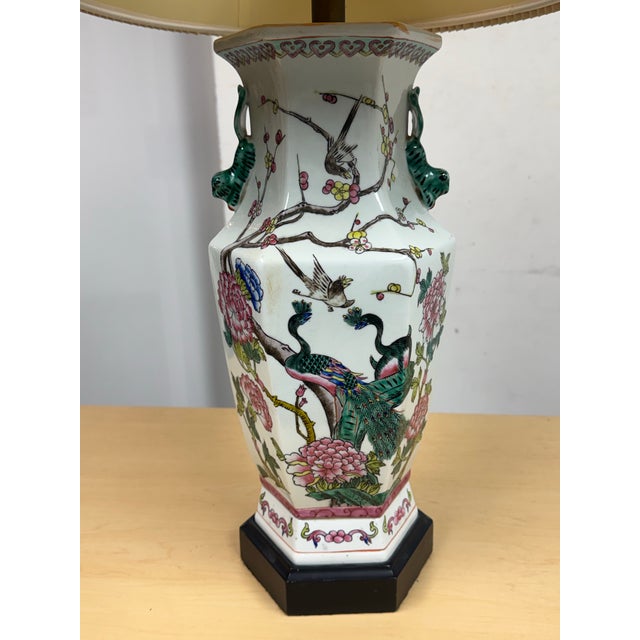 Chinese Famille Rose Table Lamp With Pleated Shade For Sale - Image 10 of 12