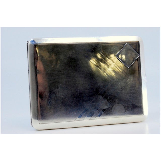 Silver Silver Cigarette Case with Engravings Surrounding Monogram Card For Sale - Image 8 of 9