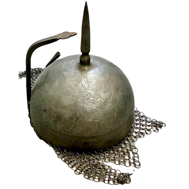 Persian Indo-Persian Kulah Khud Hand-Engraved Steel Helmet For Sale - Image 3 of 8