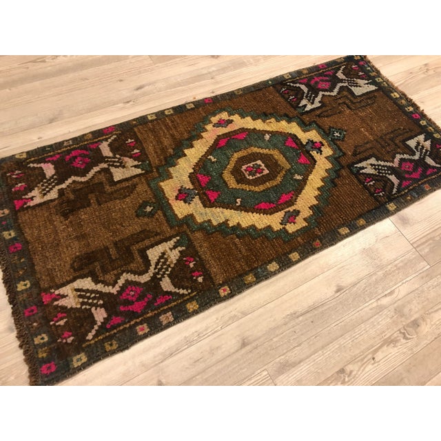 Art Deco 1960s Vintage Turkish Tribal Miniature Rug - 1′6″ × 3′2″ For Sale - Image 3 of 6
