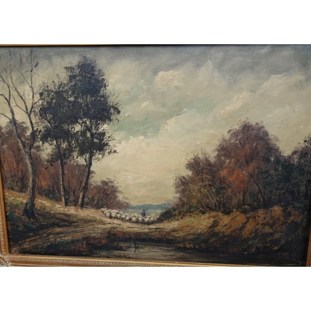 H. Schmidt, Shepherd in a Landscape, 1950s, Oil on Canvas, Framed For Sale - Image 6 of 12