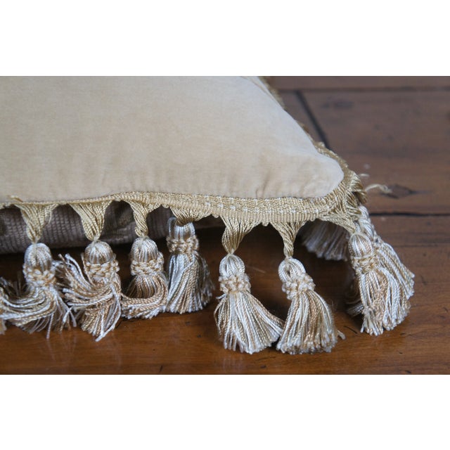 Mid 20th Century Down Filled Floral Crossed Roses Needlepoint Tassel Lumbar Throw Pillow For Sale - Image 9 of 11