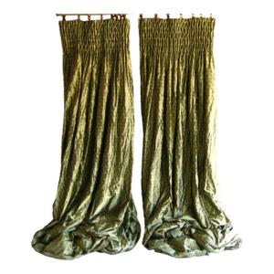 1980s French Empire Napoleon Style Green Silk Large Pair of Curtains ( 5 Pairs Available )