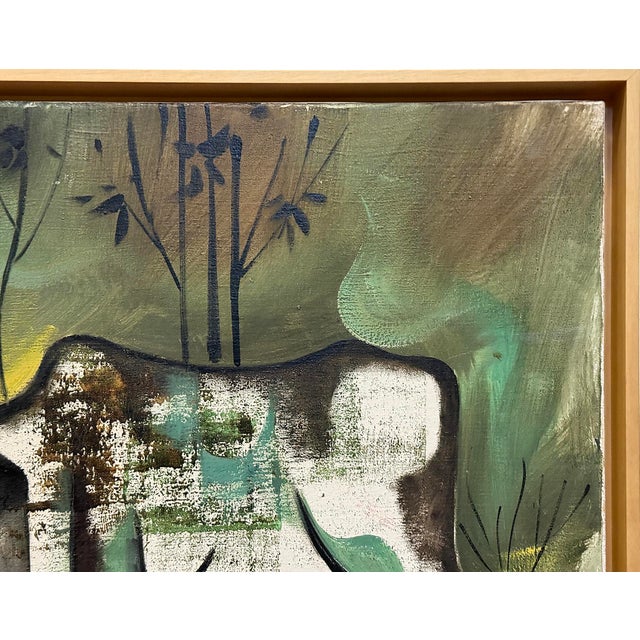 Mid-Century Modern 1970s Abstract Expressionist Oil Painting of 2 Steers on Canvas, Newly Framed For Sale - Image 3 of 10