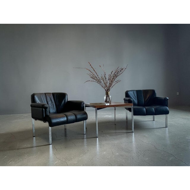 Eurochair Lounge Chairs in Black Leather and Chromed Steel by Hans Eichenberger, 1970s, Set of 2 For Sale - Image 9 of 16